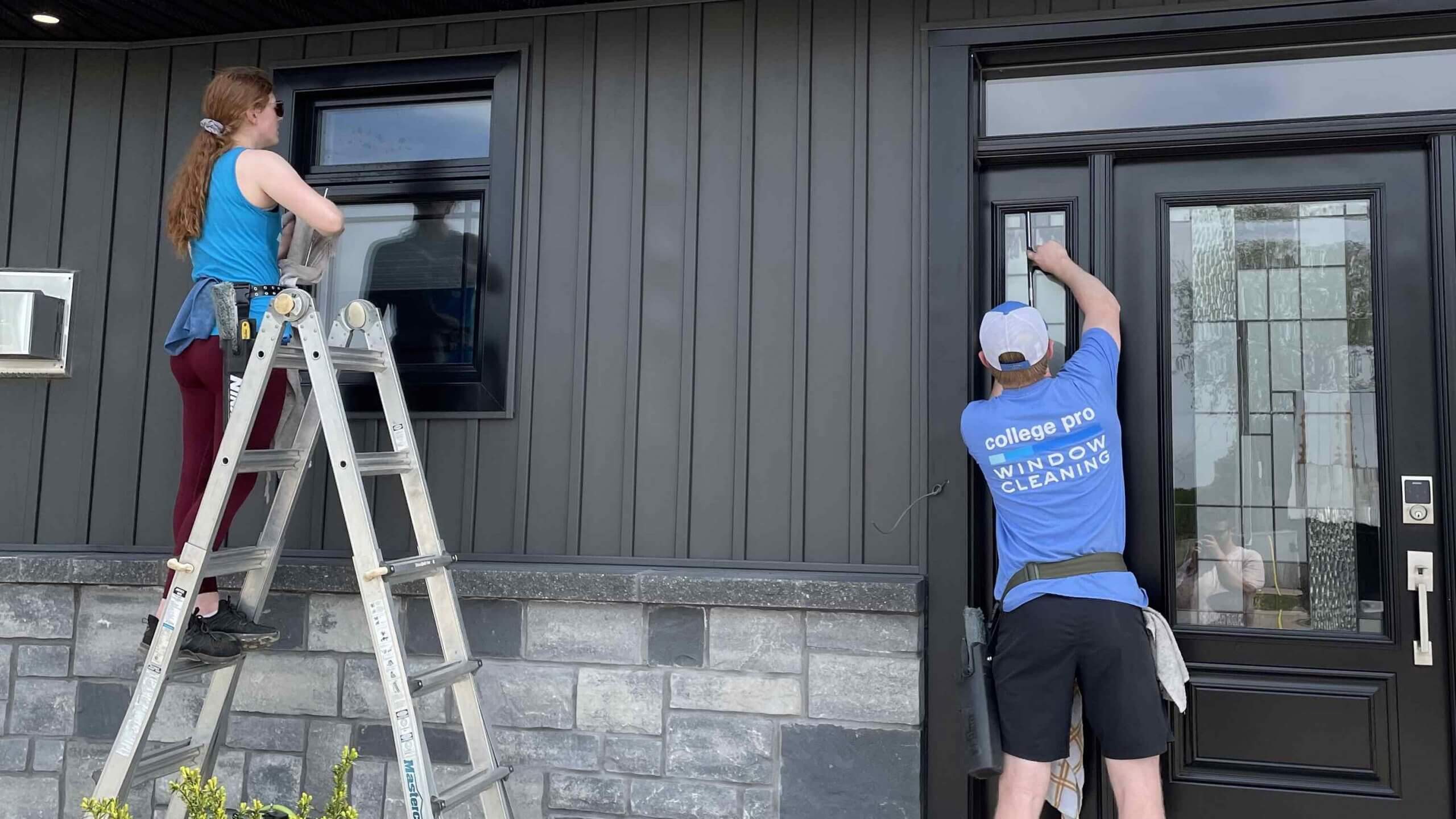 College Pro franchise company students performing window cleaning services