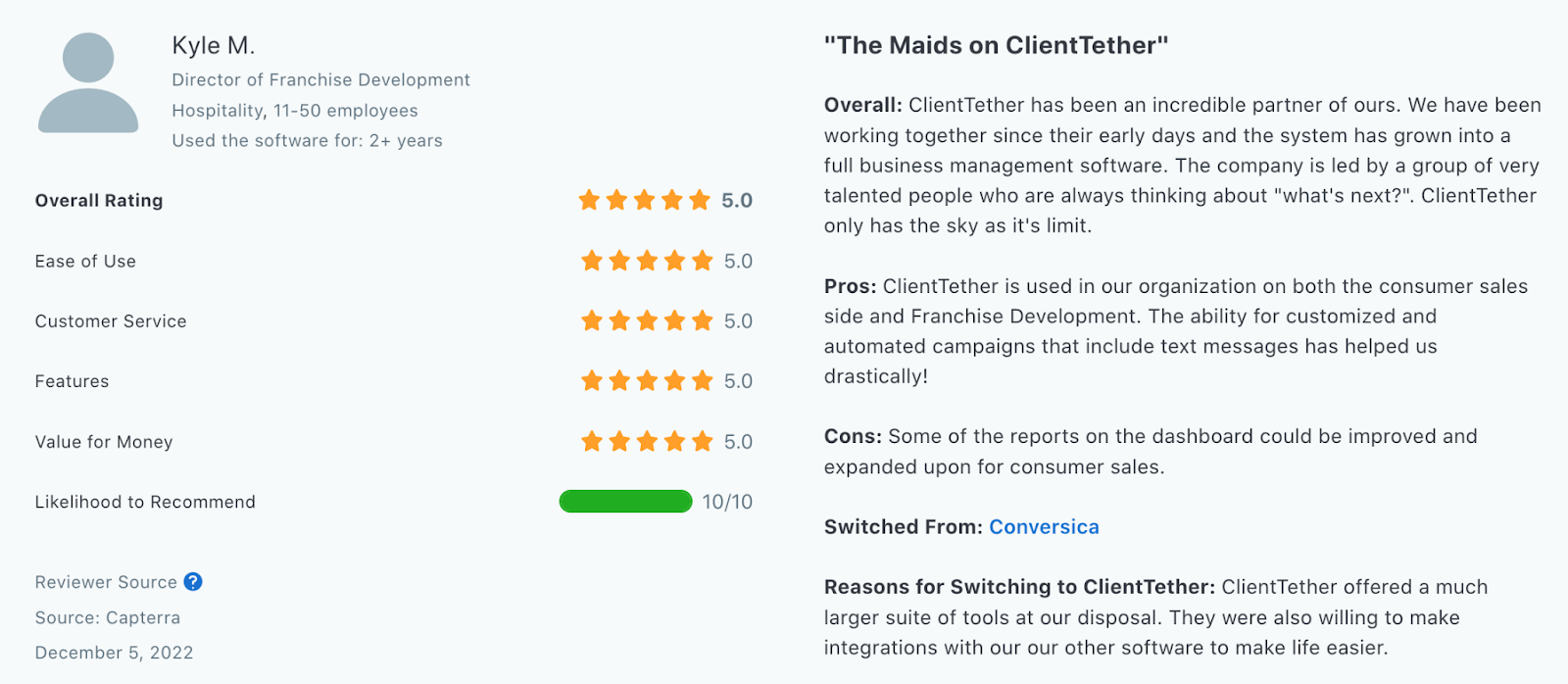 FranConnect user review in Capterra