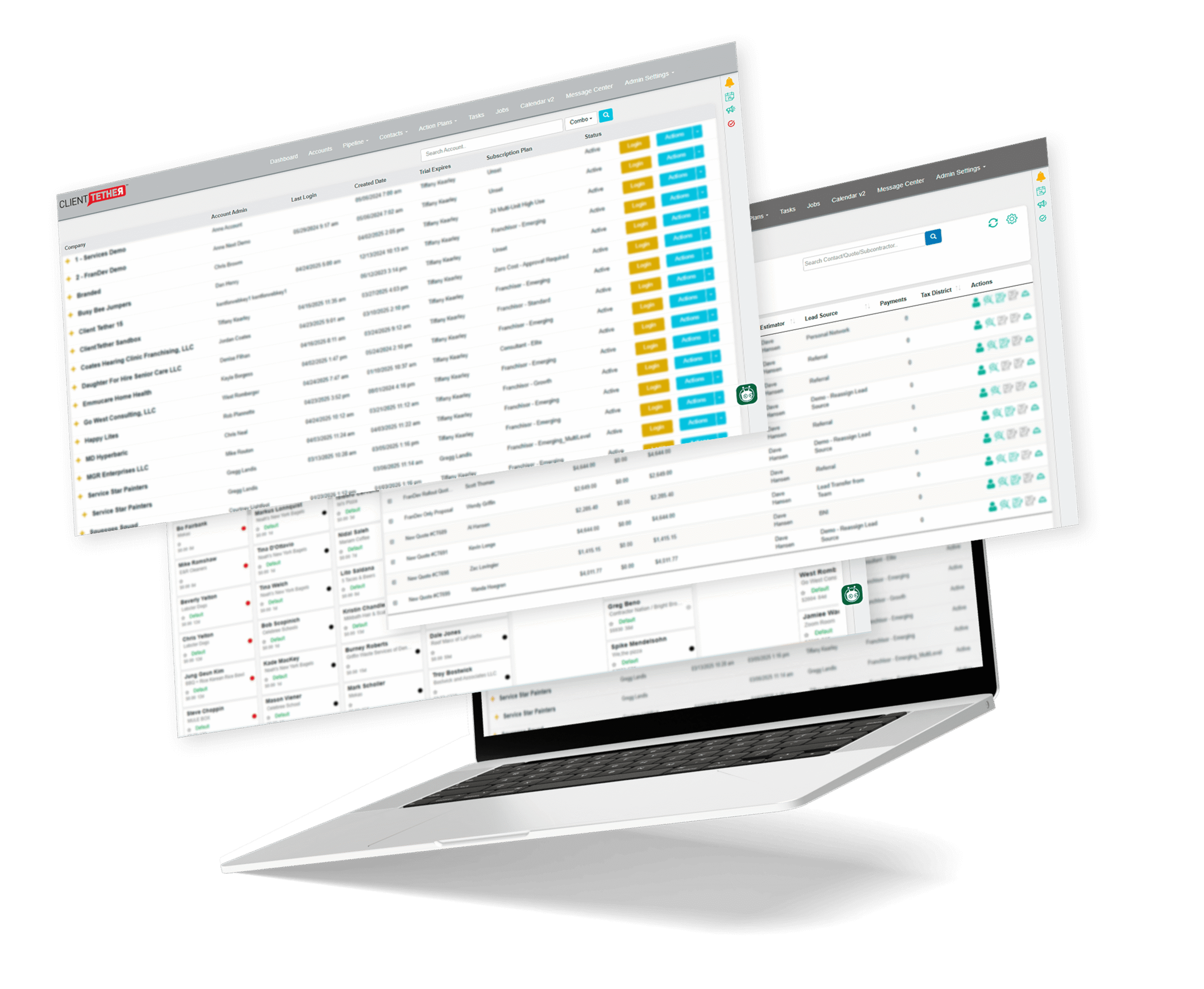 Screenshots of ClientTether's Franchise Management Software
