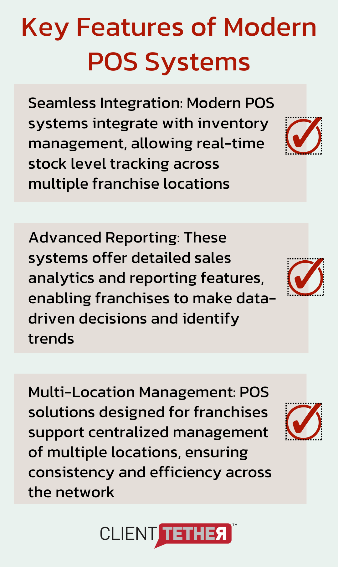 Ordered list chart highlighting three key features of modern Point-of-Sale (POS) systems for franchises.