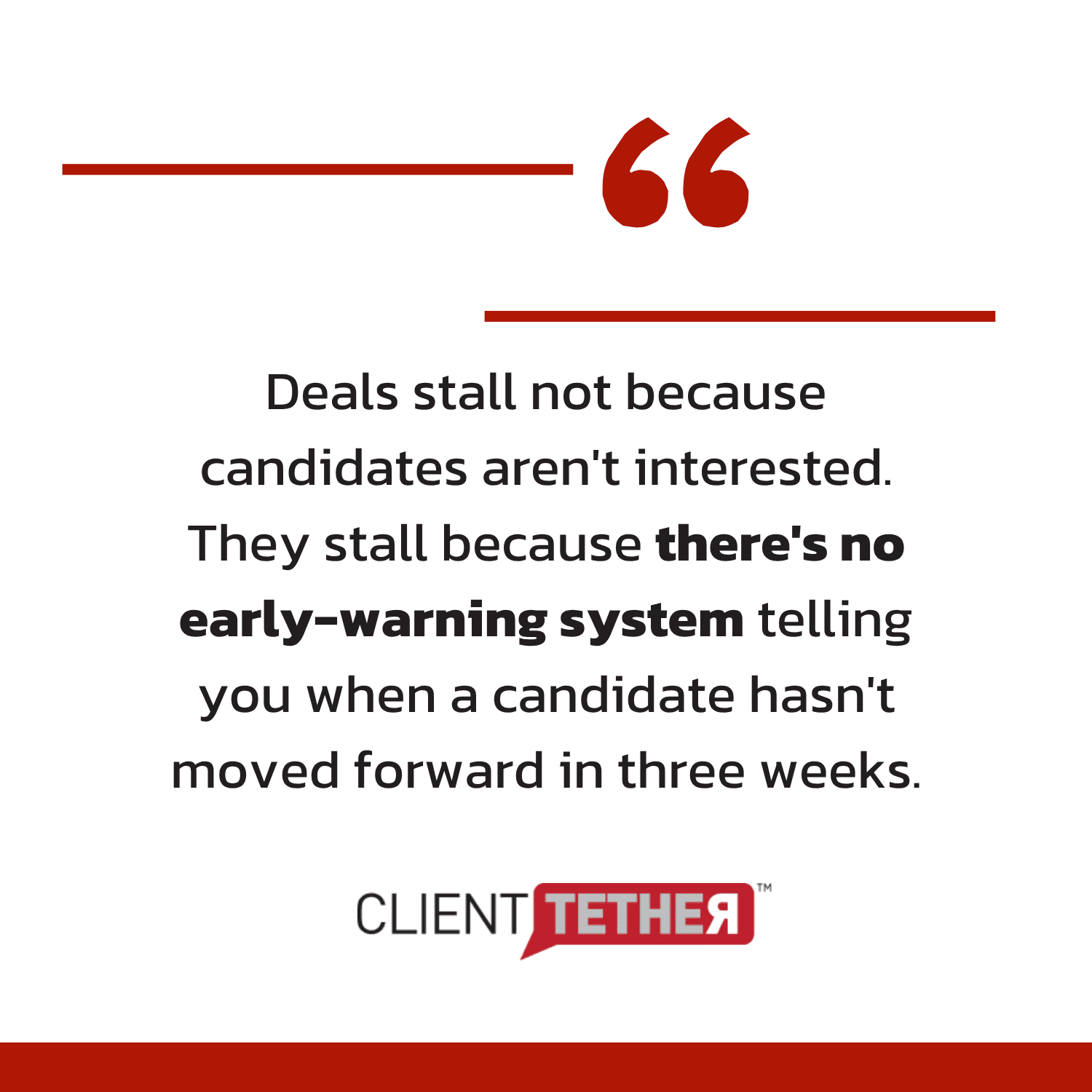 Quote graphic about franchise CRM showing that deals stall when there is no early-warning system tracking inactive candidates in the pipeline.
