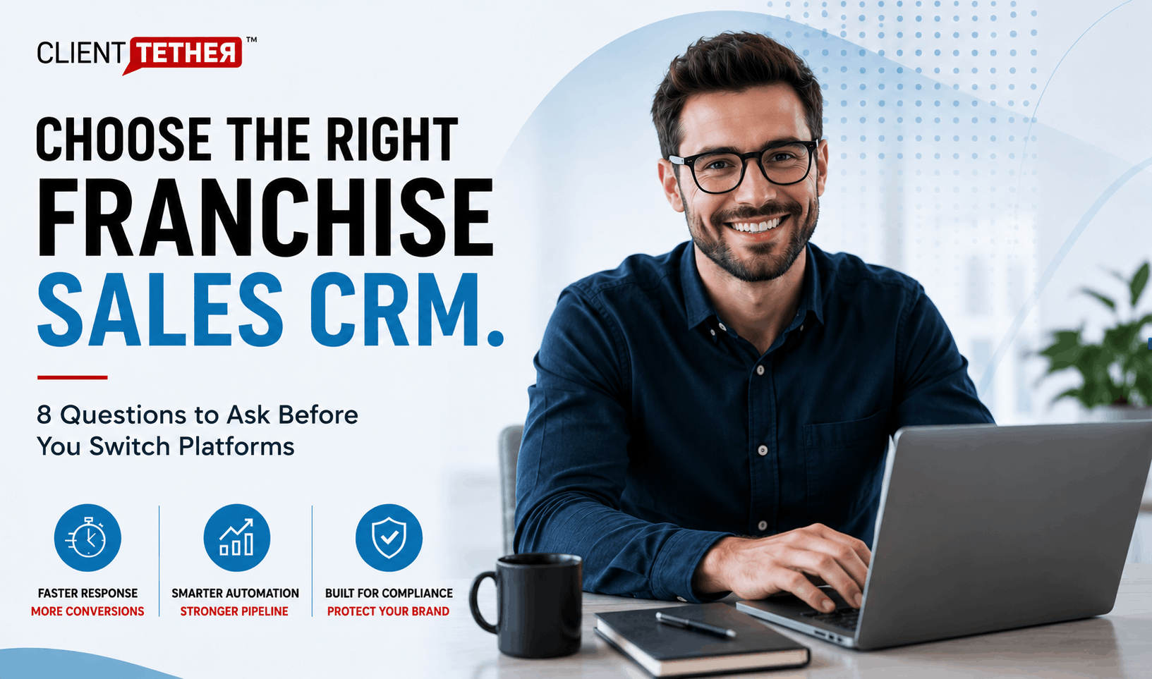 Business professional using Franchise CRM software to manage leads, automate sales, and improve franchise operations from a modern office.